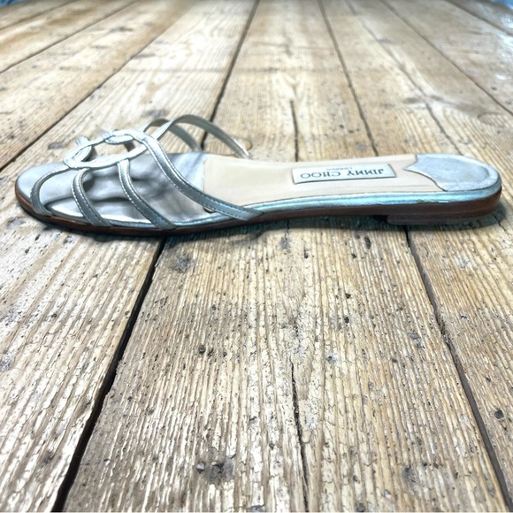 Jimmy Choo Rocco Silver Flat Sandals Size 41 | Metallic Leather Designer Slides - Picture 5 of 10